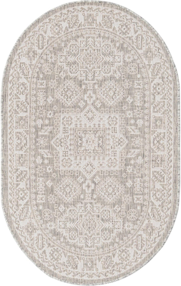 Unique Loom Yellow Outdoor Aztec Rug - Vibrant Oval Design Perfect For Patios, Decks, Or Garden Spaces Gray  3162603-unique-loom