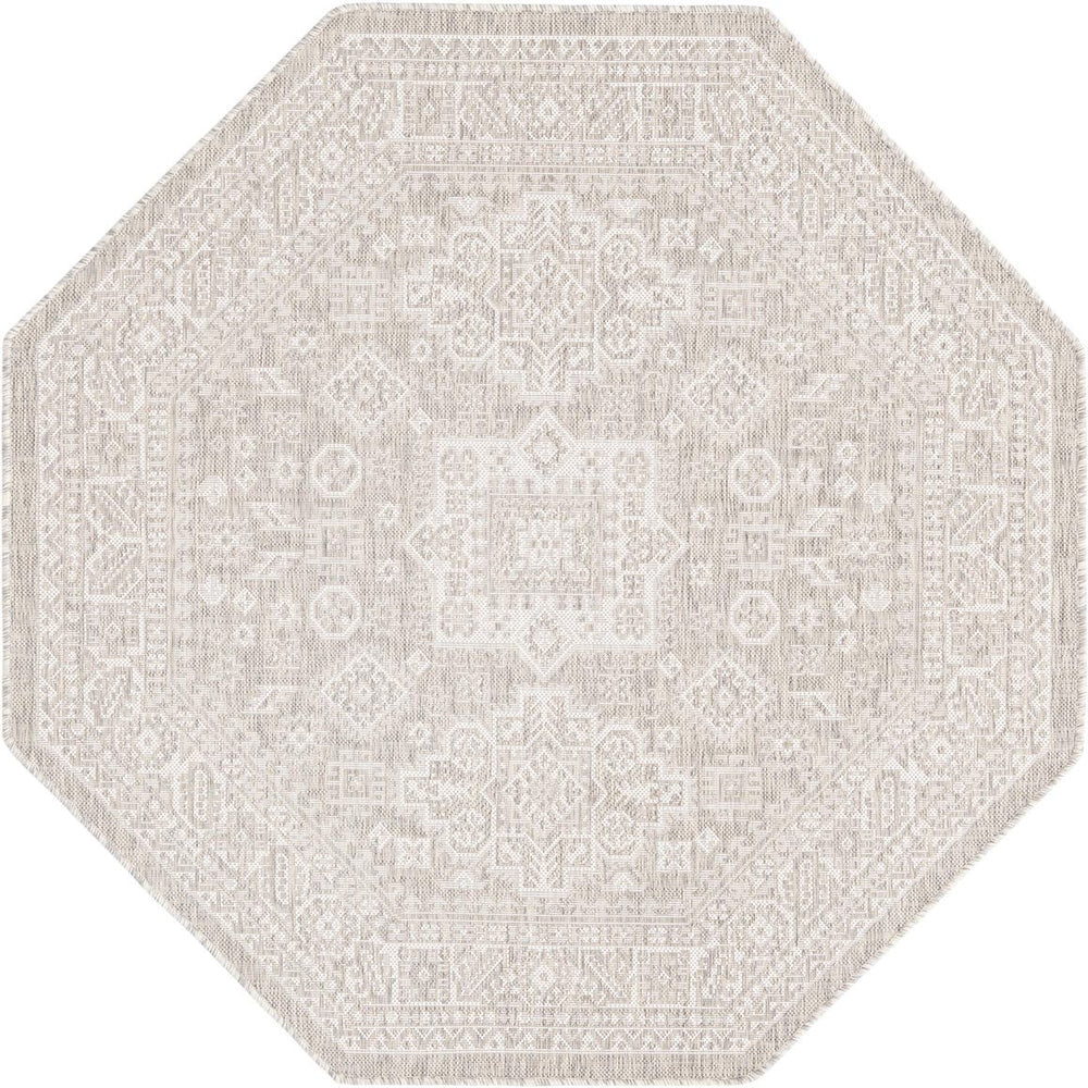 Unique Loom Yellow Outdoor Aztec Rug - Vibrant Oval Design Perfect For Patios, Decks, Or Garden Spaces Gray  3162605-unique-loom