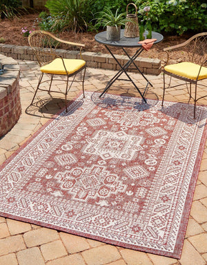 Unique Loom Yellow Outdoor Aztec Rug - Vibrant Oval Design Perfect For Patios, Decks, Or Garden Spaces Red  3162636-unique-loom