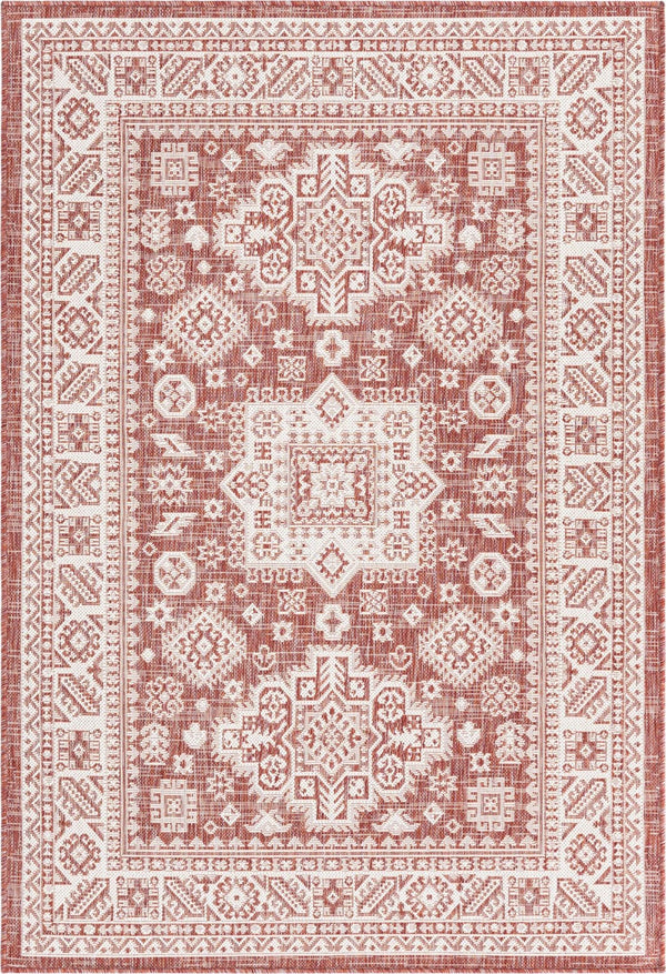 Unique Loom Yellow Outdoor Aztec Rug - Vibrant Oval Design Perfect For Patios, Decks, Or Garden Spaces Red  3162617-unique-loom