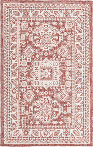 Unique Loom Yellow Outdoor Aztec Rug - Vibrant Oval Design Perfect For Patios, Decks, Or Garden Spaces Red  3162618-unique-loom