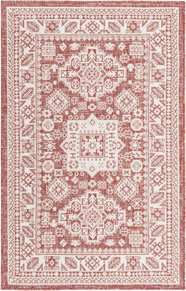 Unique Loom Yellow Outdoor Aztec Rug - Vibrant Oval Design Perfect For Patios, Decks, Or Garden Spaces Red  3162618-unique-loom