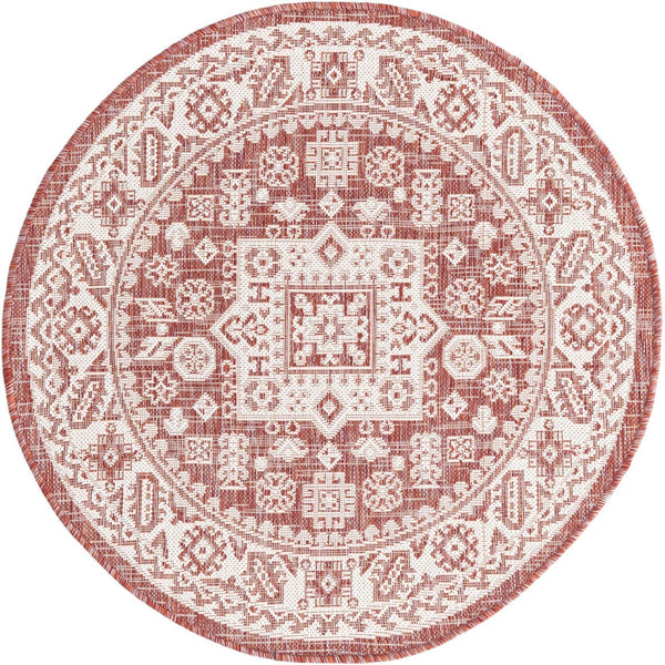 Unique Loom Yellow Outdoor Aztec Rug - Vibrant Oval Design Perfect For Patios, Decks, Or Garden Spaces Red  3162624-unique-loom