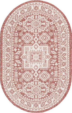 Unique Loom Yellow Outdoor Aztec Rug - Vibrant Oval Design Perfect For Patios, Decks, Or Garden Spaces Red  3162630-unique-loom