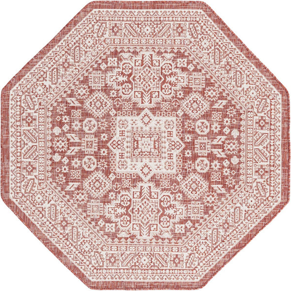 Unique Loom Yellow Outdoor Aztec Rug - Vibrant Oval Design Perfect For Patios, Decks, Or Garden Spaces Red  3162632-unique-loom