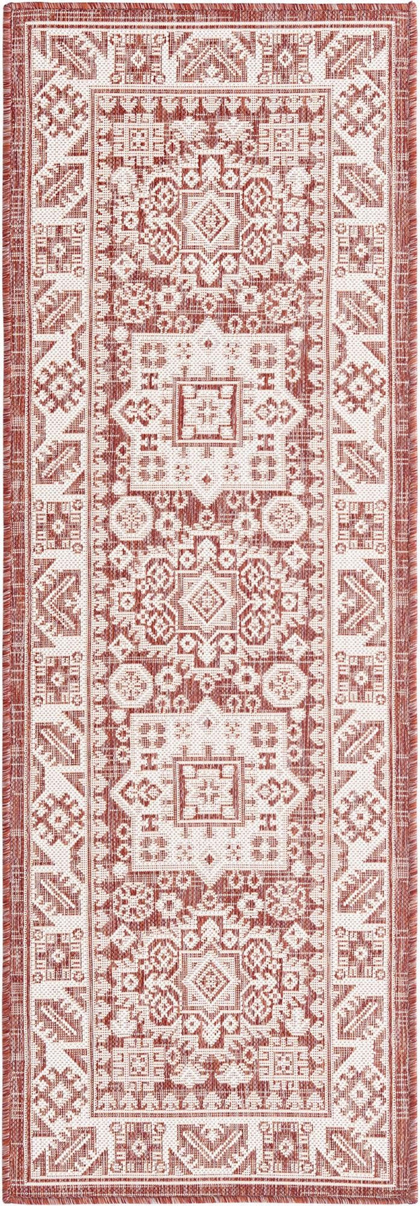 Unique Loom Yellow Outdoor Aztec Rug - Vibrant Oval Design Perfect For Patios, Decks, Or Garden Spaces Red  3162635-unique-loom