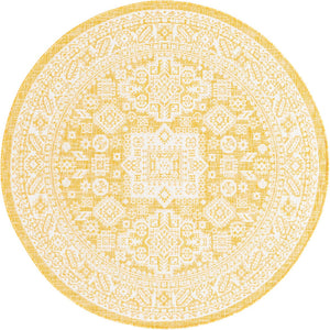 Unique Loom Yellow Outdoor Aztec Rug - Vibrant Oval Design Perfect For Patios, Decks, Or Garden Spaces Yellow  3162649-unique-loom