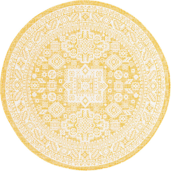 Unique Loom Yellow Outdoor Aztec Rug - Vibrant Oval Design Perfect For Patios, Decks, Or Garden Spaces Yellow  3162649-unique-loom