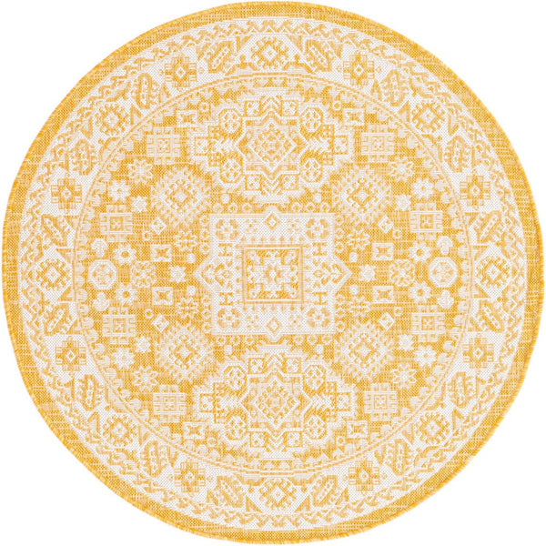 Unique Loom Yellow Outdoor Aztec Rug - Vibrant Oval Design Perfect For Patios, Decks, Or Garden Spaces Yellow  3162650-unique-loom