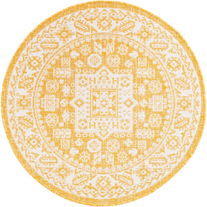 Unique Loom Yellow Outdoor Aztec Rug - Vibrant Oval Design Perfect For Patios, Decks, Or Garden Spaces Yellow  3162651-unique-loom