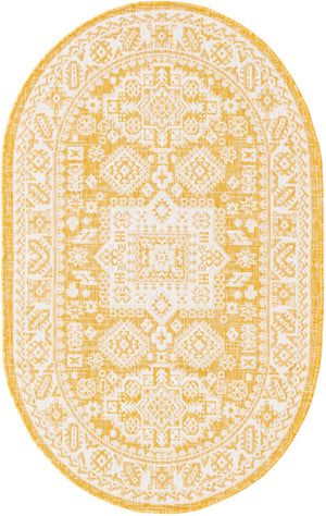 Unique Loom Yellow Outdoor Aztec Rug - Vibrant Oval Design Perfect For Patios, Decks, Or Garden Spaces Yellow  3162657-unique-loom