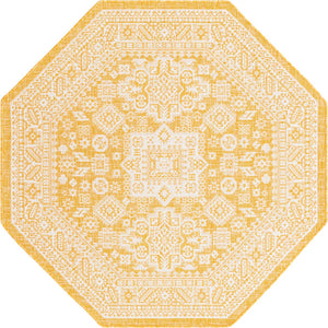 Unique Loom Yellow Outdoor Aztec Rug - Vibrant Oval Design Perfect For Patios, Decks, Or Garden Spaces Yellow  3162659-unique-loom
