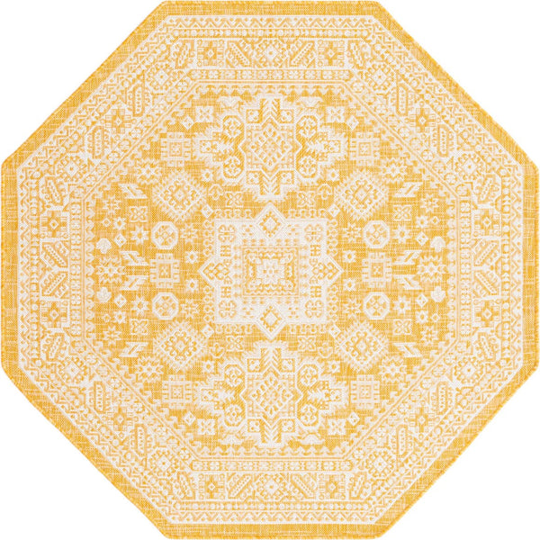 Unique Loom Yellow Outdoor Aztec Rug - Vibrant Oval Design Perfect For Patios, Decks, Or Garden Spaces Yellow  3162659-unique-loom