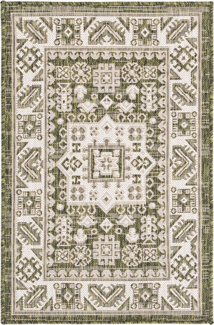 Unique Loom Yellow Outdoor Aztec Rug - Vibrant Oval Design Perfect For Patios, Decks, Or Garden Spaces Green  3162673-unique-loom