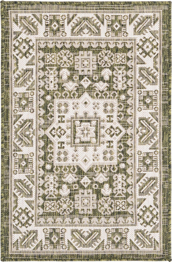 Unique Loom Yellow Outdoor Aztec Rug - Vibrant Oval Design Perfect For Patios, Decks, Or Garden Spaces Green  3162673-unique-loom