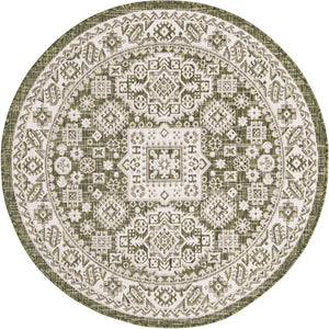 Unique Loom Yellow Outdoor Aztec Rug - Vibrant Oval Design Perfect For Patios, Decks, Or Garden Spaces Green  3162677-unique-loom