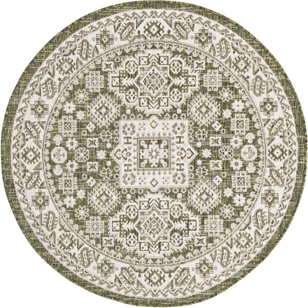 Unique Loom Yellow Outdoor Aztec Rug - Vibrant Oval Design Perfect For Patios, Decks, Or Garden Spaces Green  3162677-unique-loom