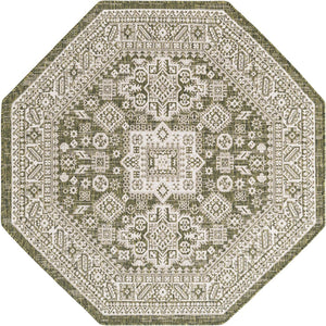Unique Loom Yellow Outdoor Aztec Rug - Vibrant Oval Design Perfect For Patios, Decks, Or Garden Spaces Green  3162686-unique-loom
