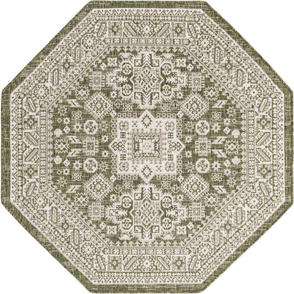 Unique Loom Yellow Outdoor Aztec Rug - Vibrant Oval Design Perfect For Patios, Decks, Or Garden Spaces Green  3162686-unique-loom