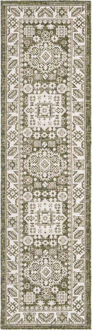 Unique Loom Yellow Outdoor Aztec Rug - Vibrant Oval Design Perfect For Patios, Decks, Or Garden Spaces Green  3162688-unique-loom