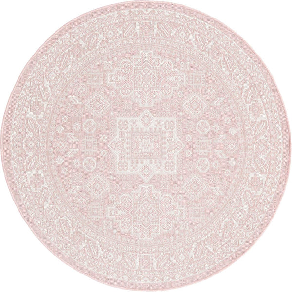 Unique Loom Pink Outdoor Aztec Rug – Vibrant 5'3" Octagon Design For Stylish Patios And Gardens, Weatherproof Pink  3162703-unique-loom