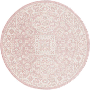 Unique Loom Pink Outdoor Aztec Rug – Vibrant 5'3" Octagon Design For Stylish Patios And Gardens, Weatherproof Pink  3162704-unique-loom