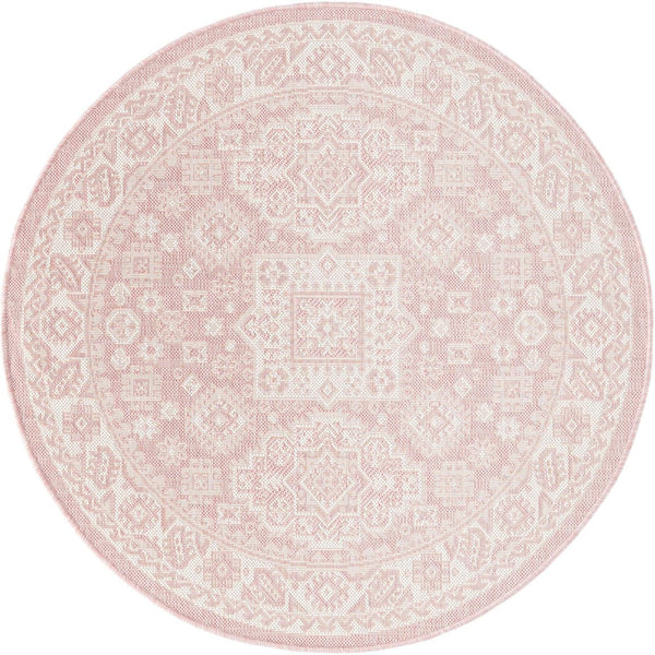 Unique Loom Pink Outdoor Aztec Rug – Vibrant 5'3" Octagon Design For Stylish Patios And Gardens, Weatherproof Pink  3162704-unique-loom