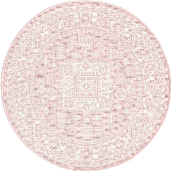 Unique Loom Pink Outdoor Aztec Rug – Vibrant 5'3" Octagon Design For Stylish Patios And Gardens, Weatherproof Pink  3162705-unique-loom