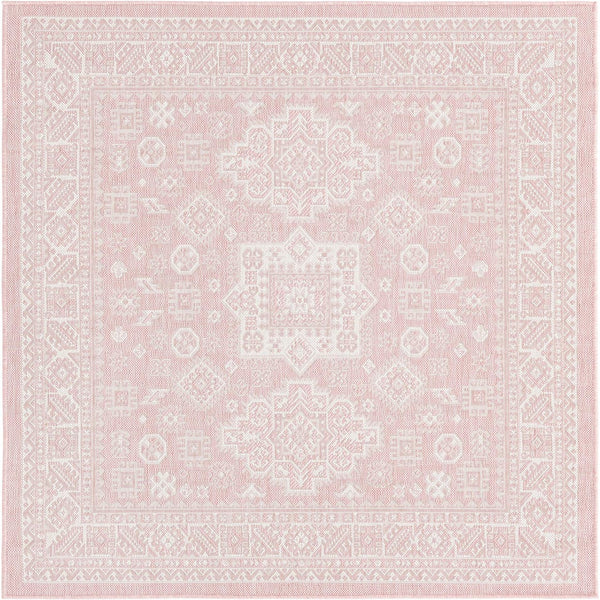 Unique Loom Pink Outdoor Aztec Rug – Vibrant 5'3" Octagon Design For Stylish Patios And Gardens, Weatherproof Pink  3162708-unique-loom