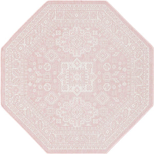 Unique Loom Pink Outdoor Aztec Rug – Vibrant 5'3" Octagon Design For Stylish Patios And Gardens, Weatherproof Pink  3162713-unique-loom