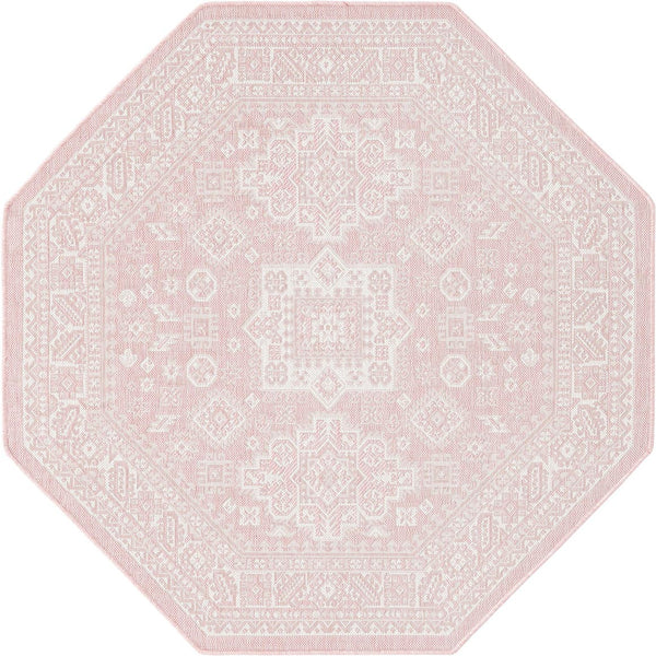 Unique Loom Pink Outdoor Aztec Rug – Vibrant 5'3" Octagon Design For Stylish Patios And Gardens, Weatherproof Pink  3162713-unique-loom