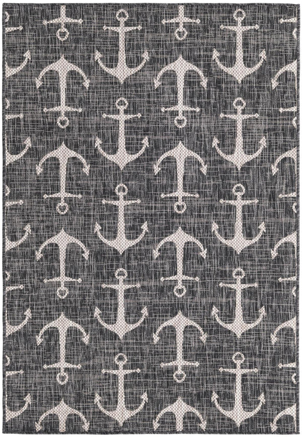 Unique Loom Teal Outdoor Coastal Rug – Stylish 3'1" X 5'3" Design, Durable, Weather-resistant For Patios & Porches Charcoal  3162725-unique-loom