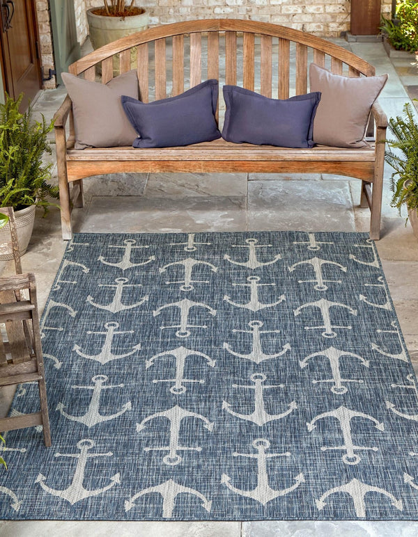 Unique Loom Teal Outdoor Coastal Rug – Stylish 3'1" X 5'3" Design, Durable, Weather-resistant For Patios & Porches Blue  3162771-unique-loom