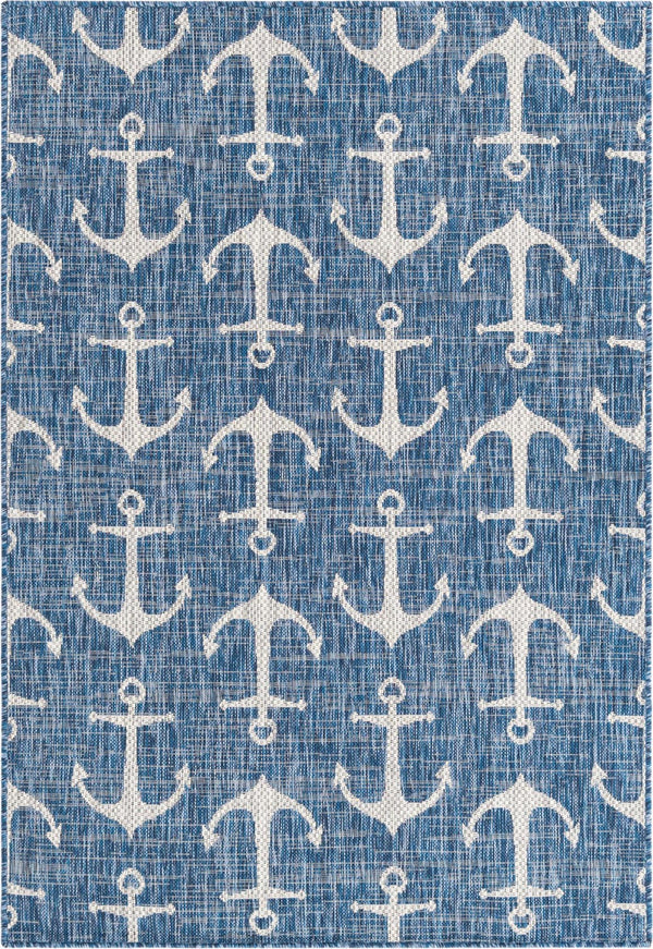 Unique Loom Teal Outdoor Coastal Rug – Stylish 3'1" X 5'3" Design, Durable, Weather-resistant For Patios & Porches Blue  3162752-unique-loom