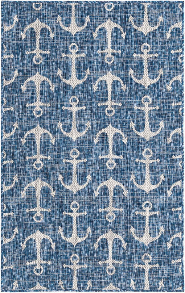 Unique Loom Teal Outdoor Coastal Rug – Stylish 3'1" X 5'3" Design, Durable, Weather-resistant For Patios & Porches Blue  3162753-unique-loom