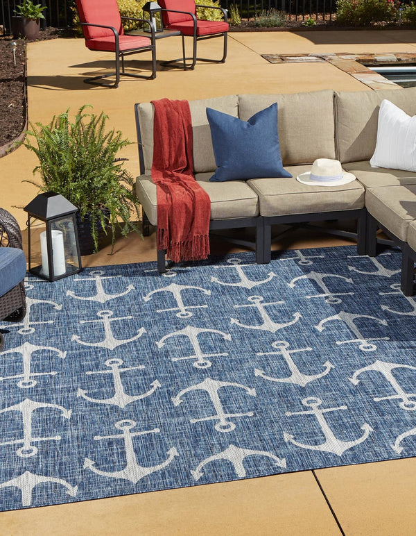 Unique Loom Teal Outdoor Coastal Rug – Stylish 3'1" X 5'3" Design, Durable, Weather-resistant For Patios & Porches Blue  3162762-unique-loom