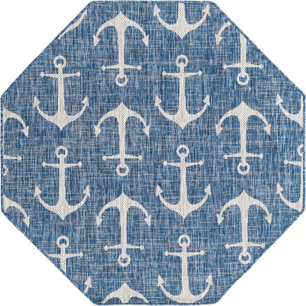 Unique Loom Teal Outdoor Coastal Rug – Stylish 3'1" X 5'3" Design, Durable, Weather-resistant For Patios & Porches Blue  3162767-unique-loom