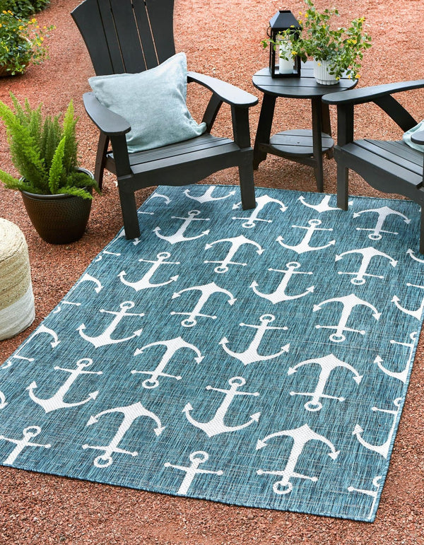 Unique Loom Teal Outdoor Coastal Rug – Stylish 3'1" X 5'3" Design, Durable, Weather-resistant For Patios & Porches Teal  3162798-unique-loom
