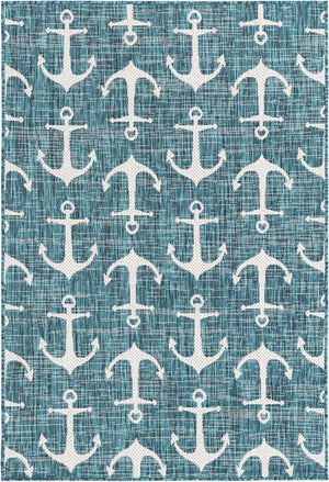 Unique Loom Teal Outdoor Coastal Rug – Stylish 3'1" X 5'3" Design, Durable, Weather-resistant For Patios & Porches Teal  3162779-unique-loom