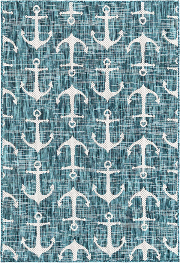 Unique Loom Teal Outdoor Coastal Rug – Stylish 3'1" X 5'3" Design, Durable, Weather-resistant For Patios & Porches Teal  3162779-unique-loom