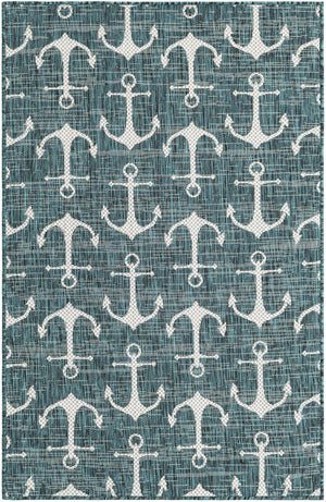 Unique Loom Teal Outdoor Coastal Rug – Stylish 3'1" X 5'3" Design, Durable, Weather-resistant For Patios & Porches Teal  3162780-unique-loom