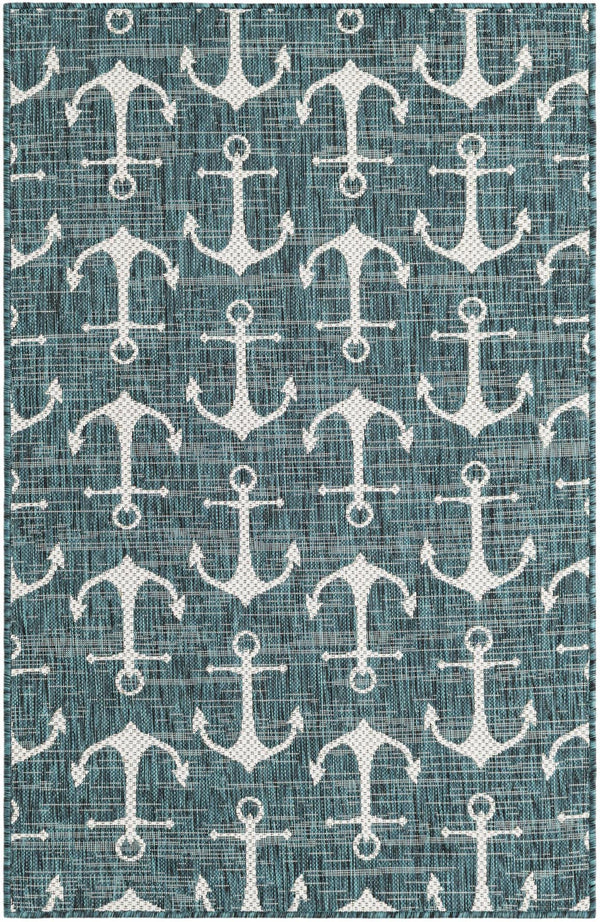 Unique Loom Teal Outdoor Coastal Rug – Stylish 3'1" X 5'3" Design, Durable, Weather-resistant For Patios & Porches Teal  3162780-unique-loom