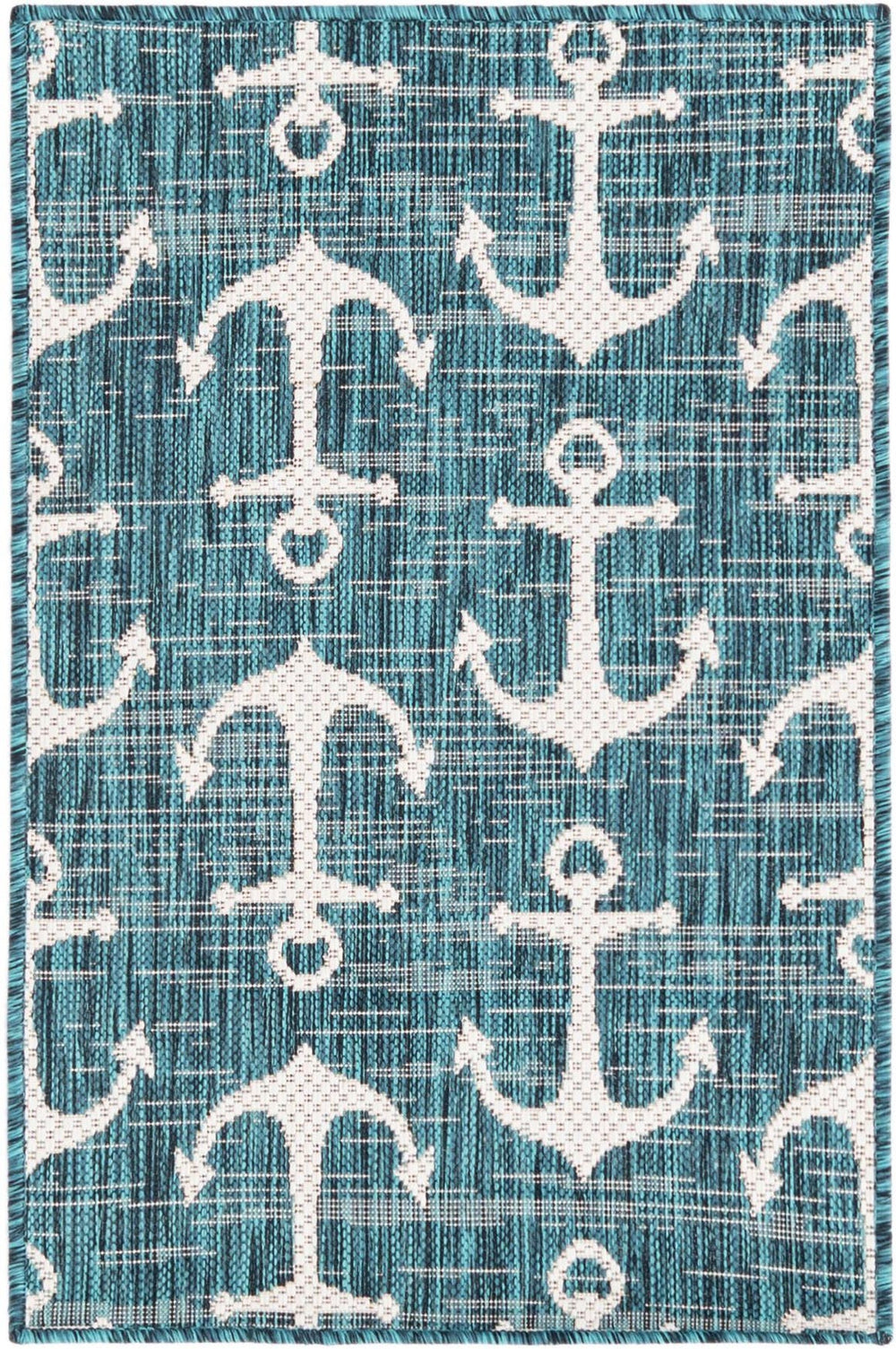 Unique Loom Teal Outdoor Coastal Rug – Stylish 3'1" X 5'3" Design, Durable, Weather-resistant For Patios & Porches Teal  3162781-unique-loom