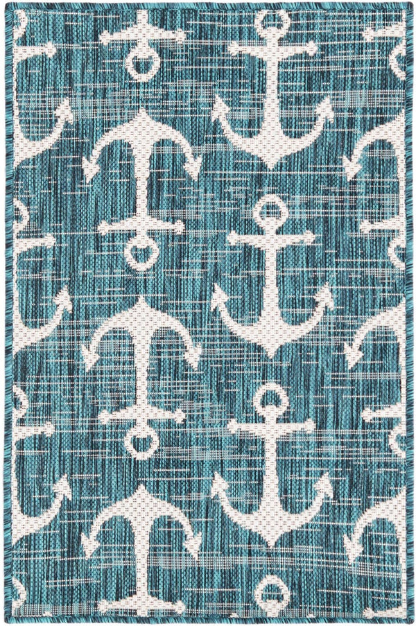 Unique Loom Teal Outdoor Coastal Rug – Stylish 3'1" X 5'3" Design, Durable, Weather-resistant For Patios & Porches Teal  3162781-unique-loom