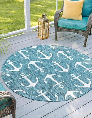 Unique Loom Teal Outdoor Coastal Rug – Stylish 3'1" X 5'3" Design, Durable, Weather-resistant For Patios & Porches Teal  3162784-unique-loom