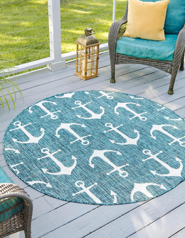 Unique Loom Teal Outdoor Coastal Rug – Stylish 3'1" X 5'3" Design, Durable, Weather-resistant For Patios & Porches Teal  3162784-unique-loom
