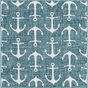 Unique Loom Teal Outdoor Coastal Rug – Stylish 3'1" X 5'3" Design, Durable, Weather-resistant For Patios & Porches Teal  3162789-unique-loom