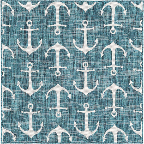 Unique Loom Teal Outdoor Coastal Rug – Stylish 3'1" X 5'3" Design, Durable, Weather-resistant For Patios & Porches Teal  3162789-unique-loom