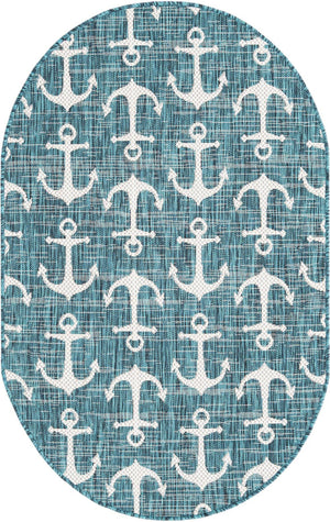 Unique Loom Teal Outdoor Coastal Rug – Stylish 3'1" X 5'3" Design, Durable, Weather-resistant For Patios & Porches Teal  3162792-unique-loom