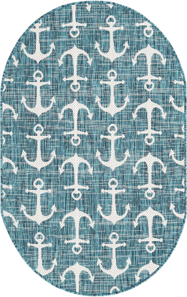 Unique Loom Teal Outdoor Coastal Rug – Stylish 3'1" X 5'3" Design, Durable, Weather-resistant For Patios & Porches Teal  3162792-unique-loom